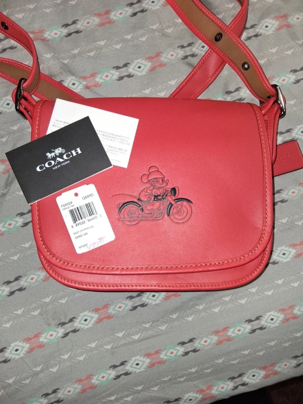 COACH Red Leather Crossbody with Embossed Motorcycle Mickey